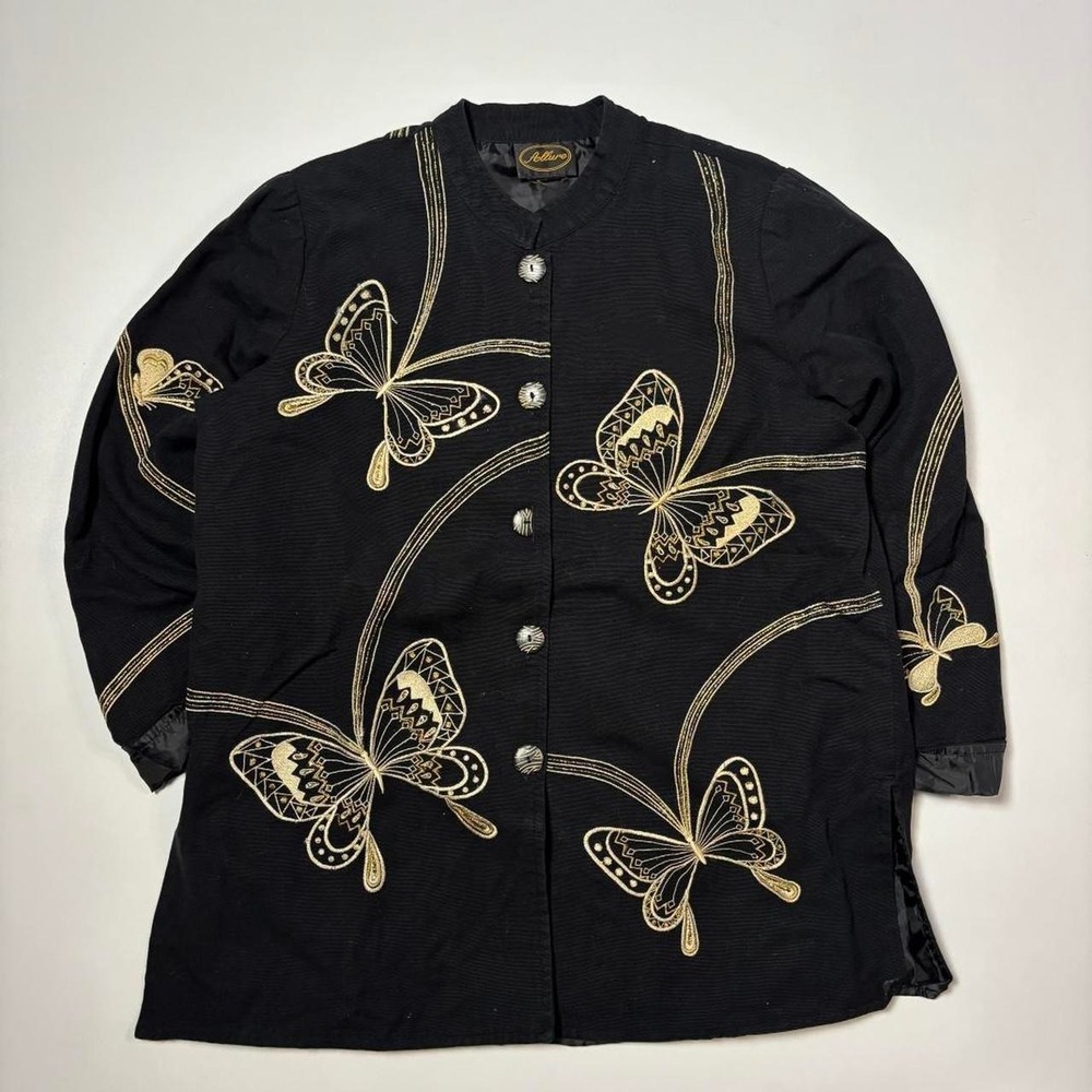 Allure Butterfly Embroidered Jacket - Vintage Black Button Up